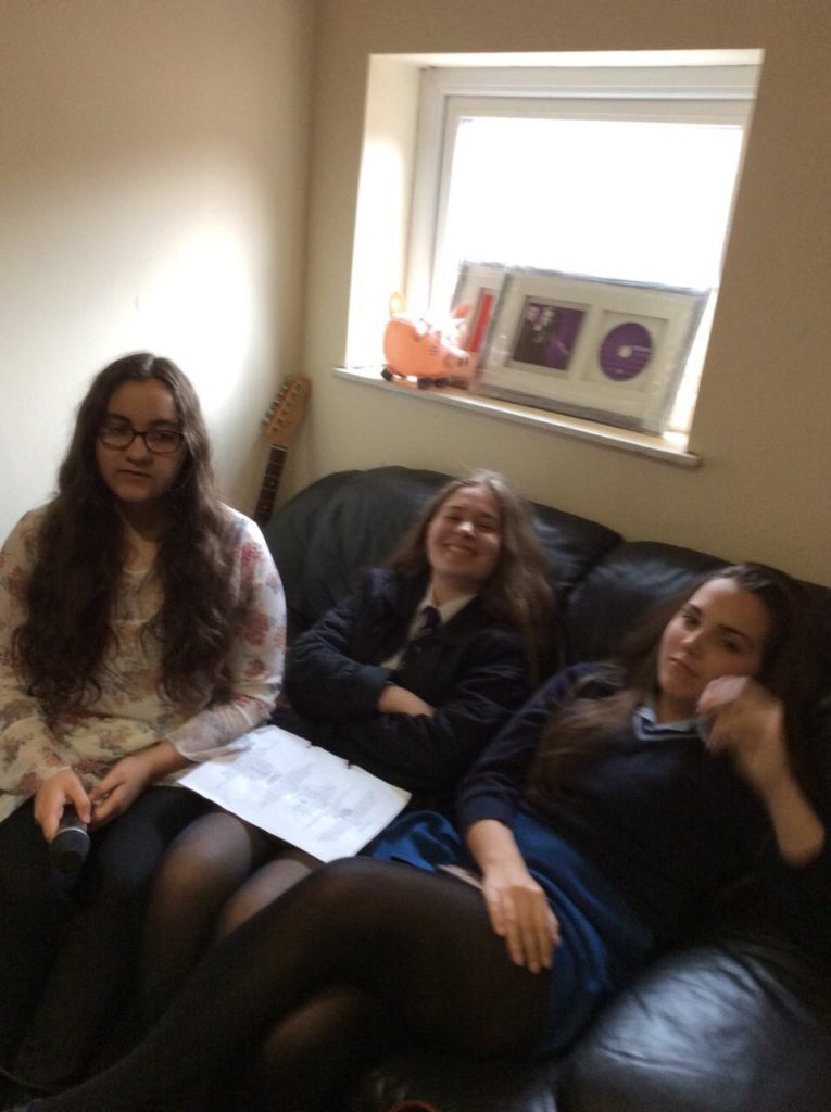 Charlotte, Chloe & Zoe waiting to record GCSE ensembles